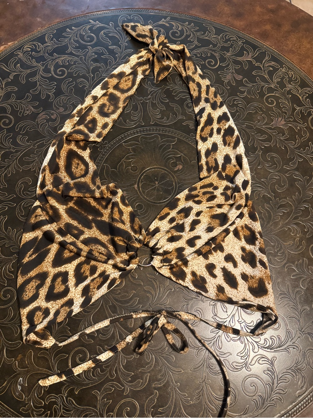 Leopard Print Halter Top - Brown/Black